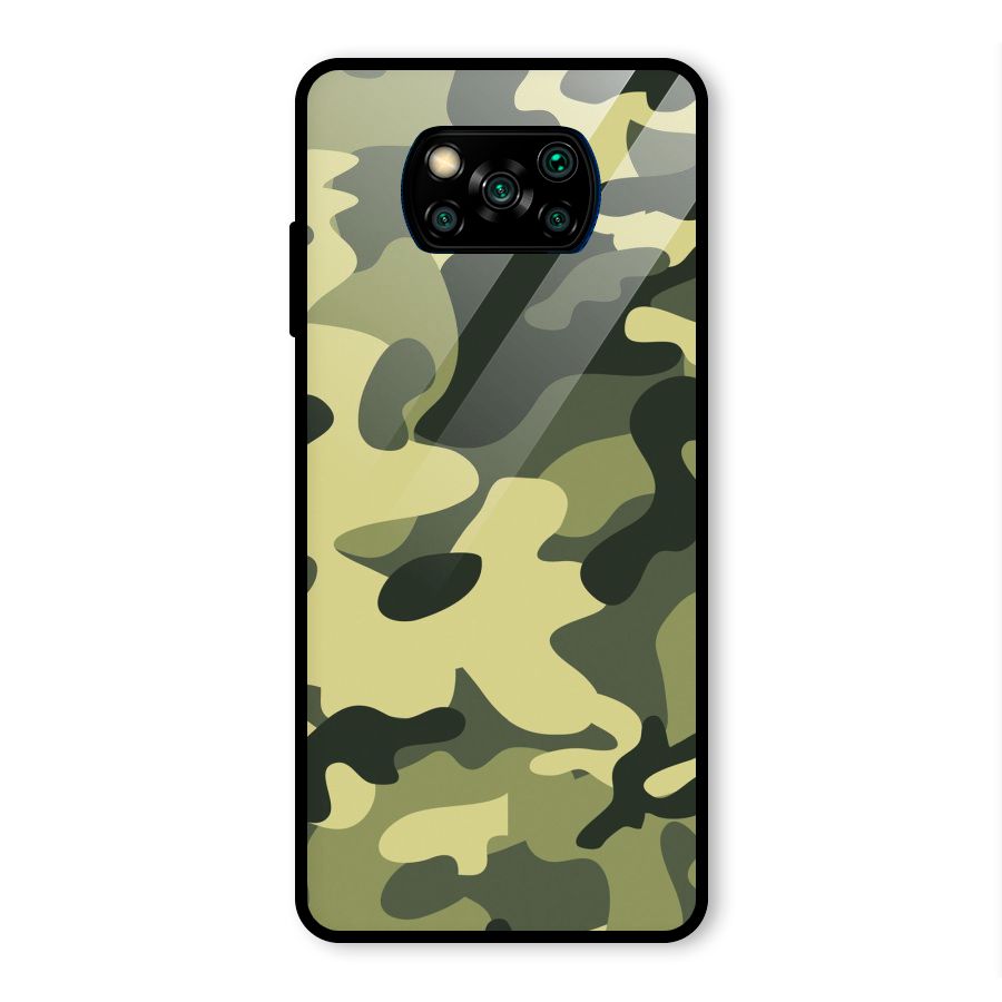 Green Military Pattern Glass Back Case for Poco X3 Pro