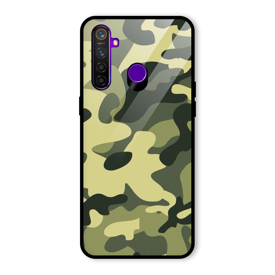 Green Military Pattern Glass Back Case for Realme 5 Pro
