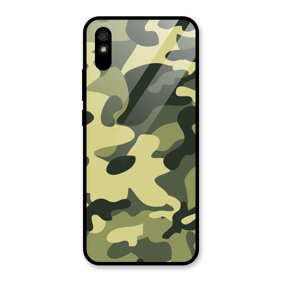 Green Military Pattern Glass Back Case for Redmi 9i