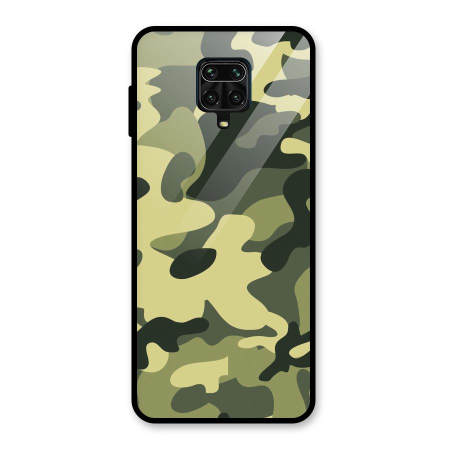 Green Military Pattern Glass Back Case for Redmi Note 9 Pro