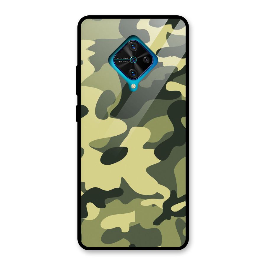 Green Military Pattern Glass Back Case for Vivo S1 Pro
