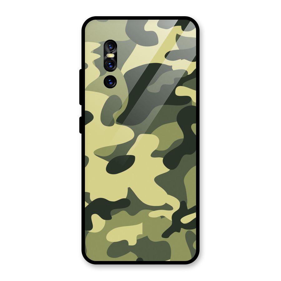 Green Military Pattern Glass Back Case for Vivo V15 Pro