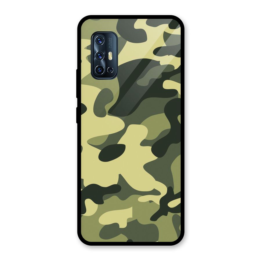 Green Military Pattern Glass Back Case for Vivo V17