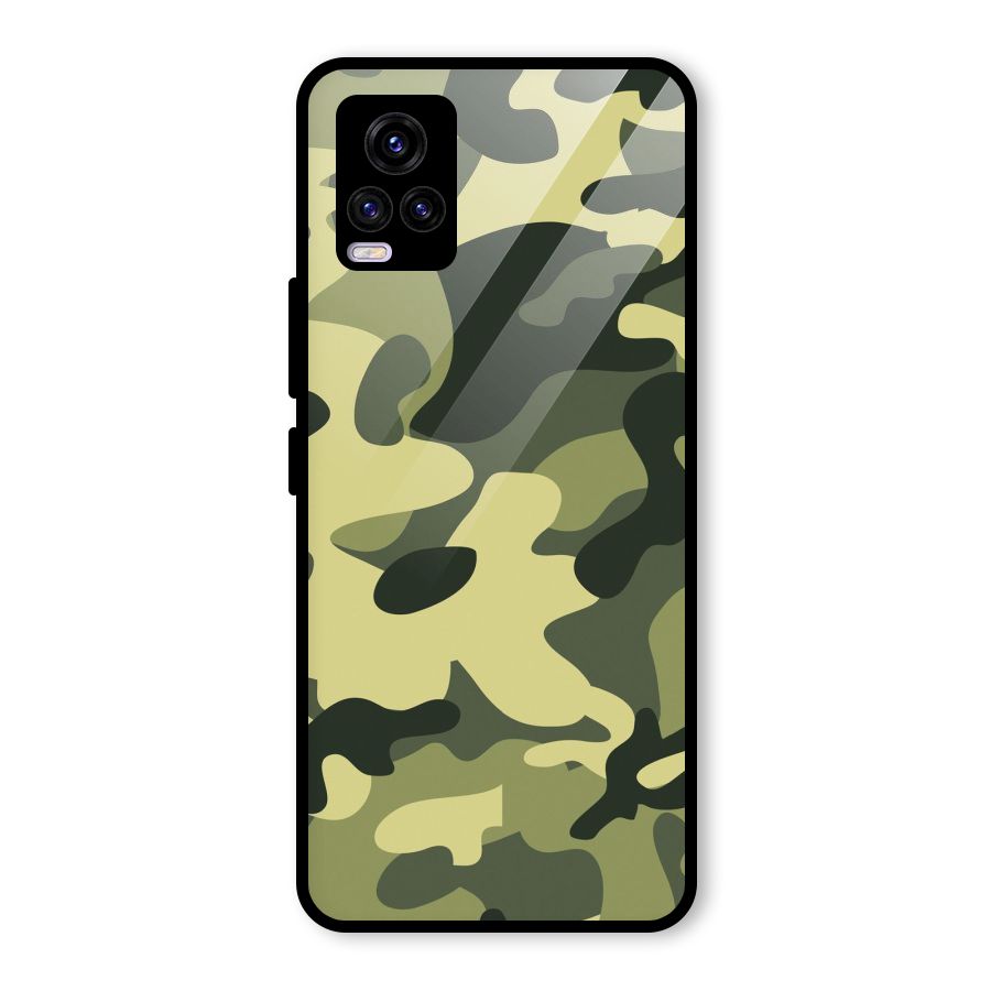 Green Military Pattern Glass Back Case for Vivo V20