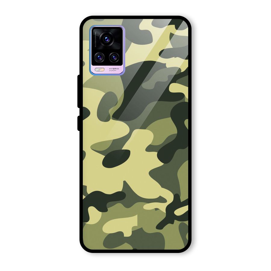 Green Military Pattern Glass Back Case for Vivo V20 Pro