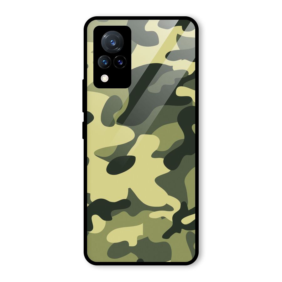 Green Military Pattern Glass Back Case for Vivo V21 5G
