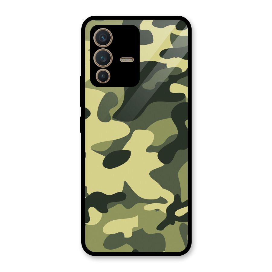 Green Military Pattern Glass Back Case for Vivo V23 5G