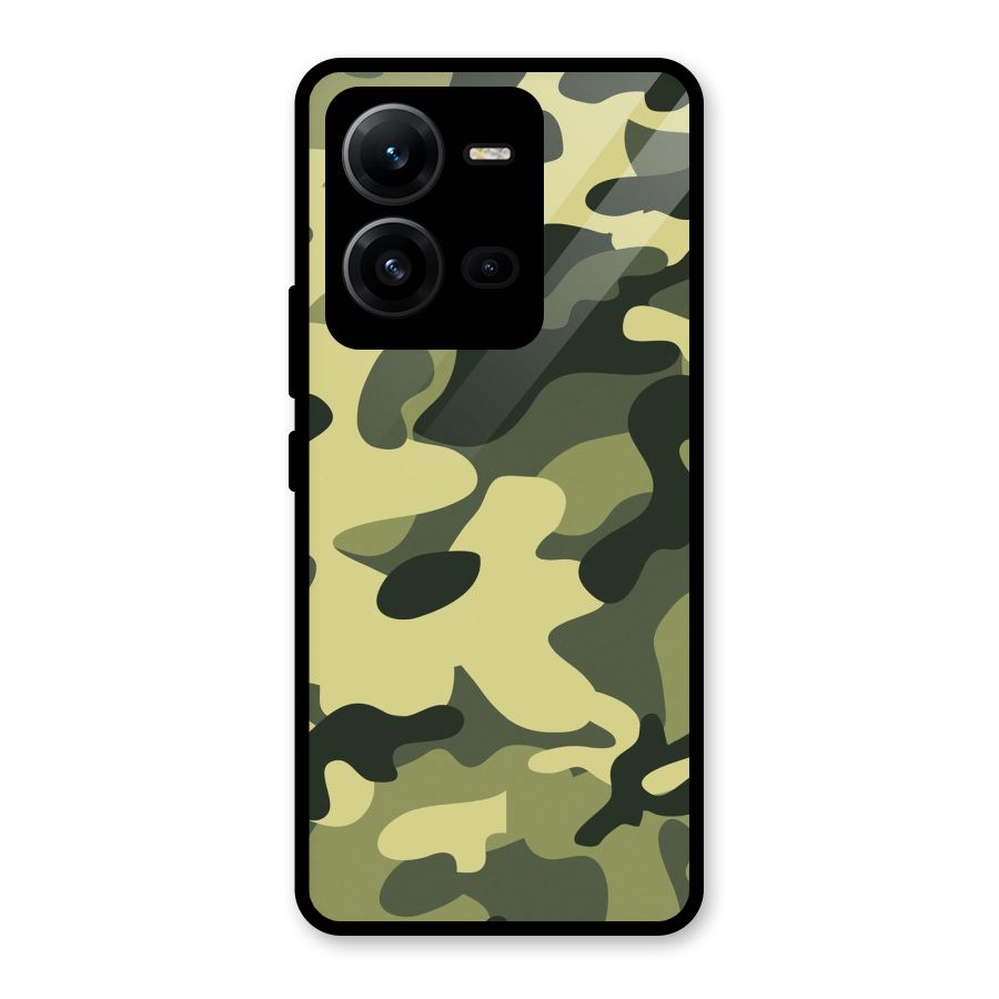 Green Military Pattern Glass Back Case for Vivo V25