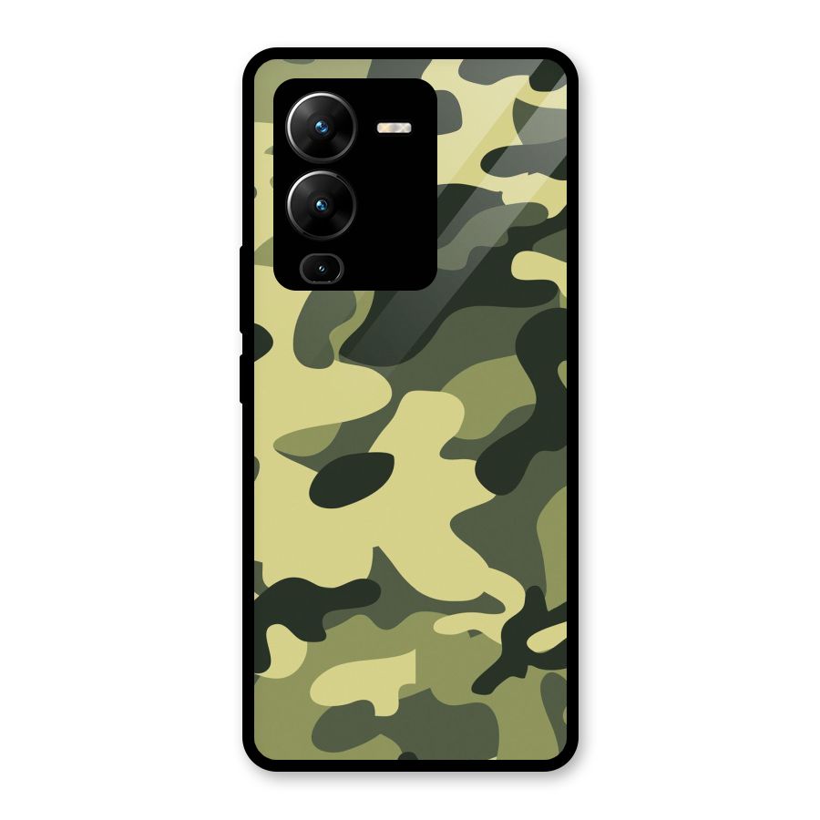 Green Military Pattern Glass Back Case for Vivo V25 Pro