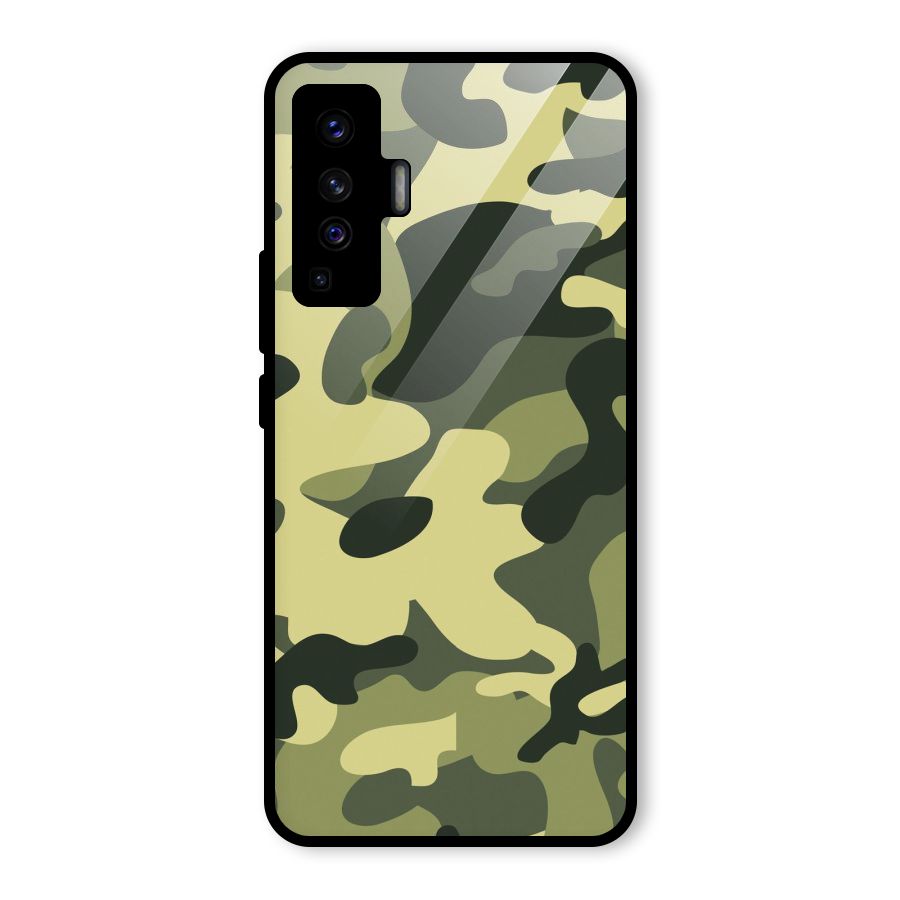 Green Military Pattern Glass Back Case for Vivo X50