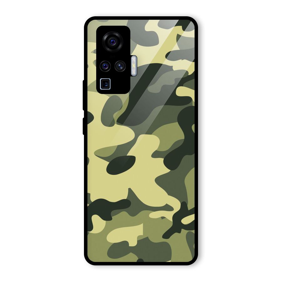 Green Military Pattern Glass Back Case for Vivo X50 Pro