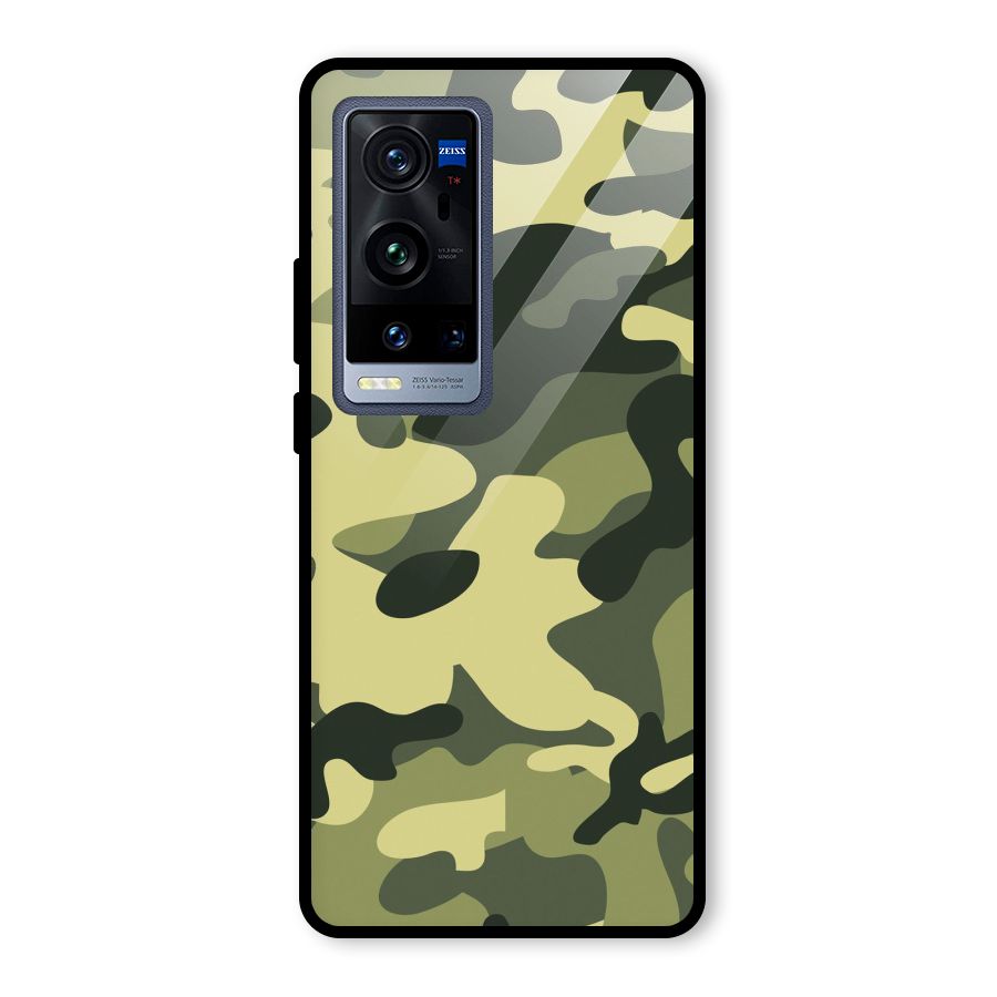 Green Military Pattern Glass Back Case for Vivo X60 Pro Plus