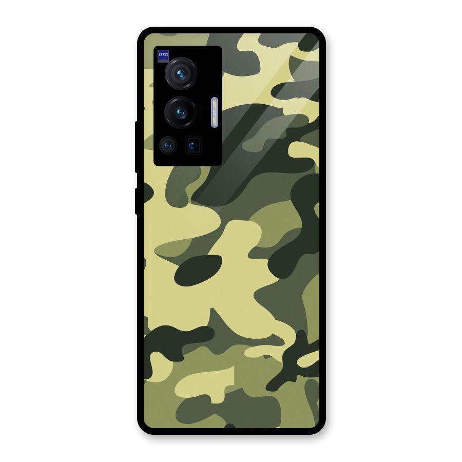 Green Military Pattern Glass Back Case for Vivo X70 Pro