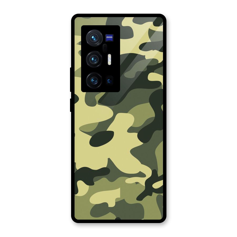 Green Military Pattern Glass Back Case for Vivo X70 Pro Plus