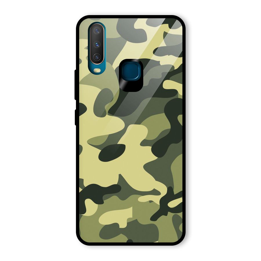 Green Military Pattern Glass Back Case for Vivo Y15