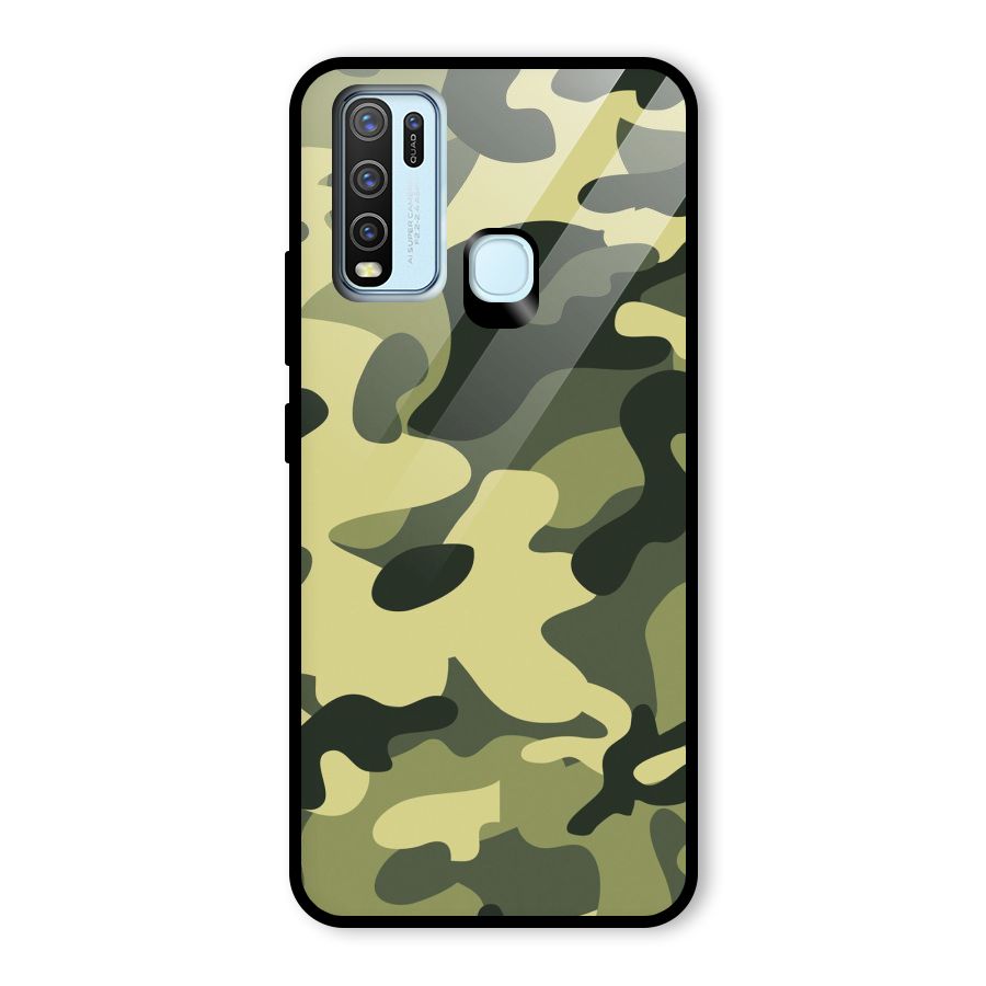 Green Military Pattern Glass Back Case for Vivo Y30