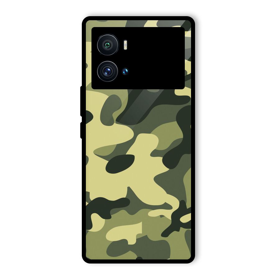 Green Military Pattern Glass Back Case for Vivo iQOO 9 Pro