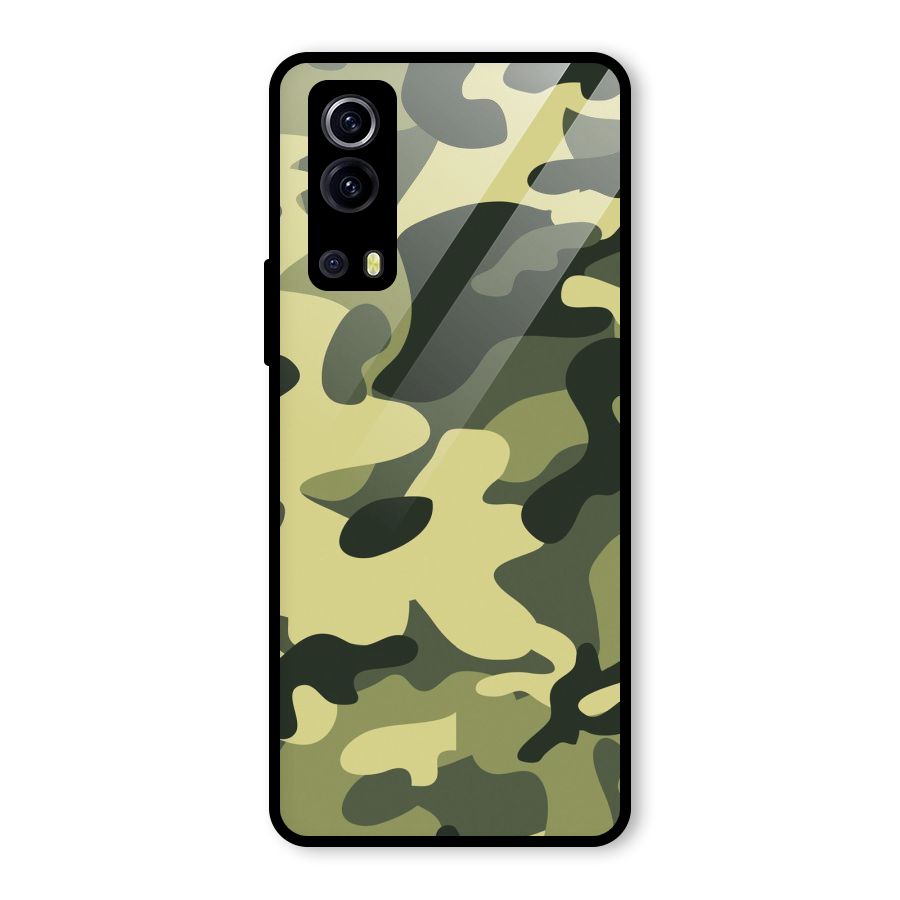 Green Military Pattern Glass Back Case for Vivo iQOO Z3
