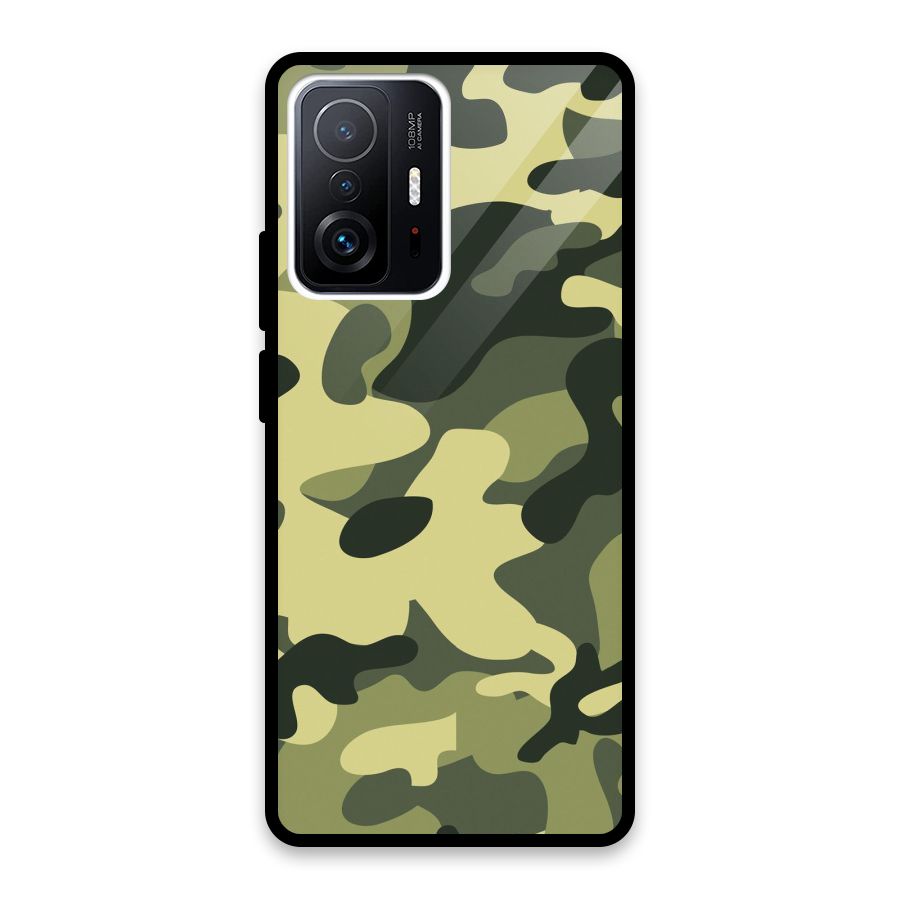 Green Military Pattern Glass Back Case for Xiaomi 11T Pro