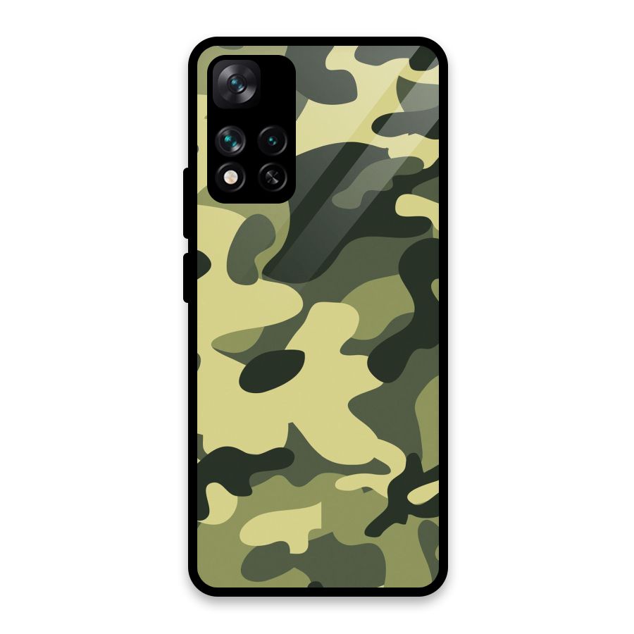 Green Military Pattern Glass Back Case for Xiaomi 11i HyperCharge 5G