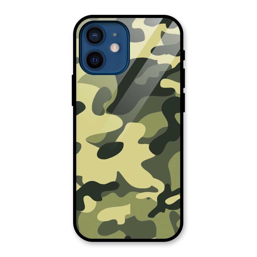 Green Military Pattern Glass Back Case for iPhone 12 Mini