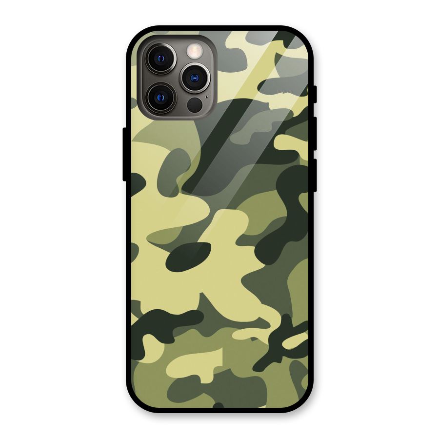 Green Military Pattern Glass Back Case for iPhone 12 Pro
