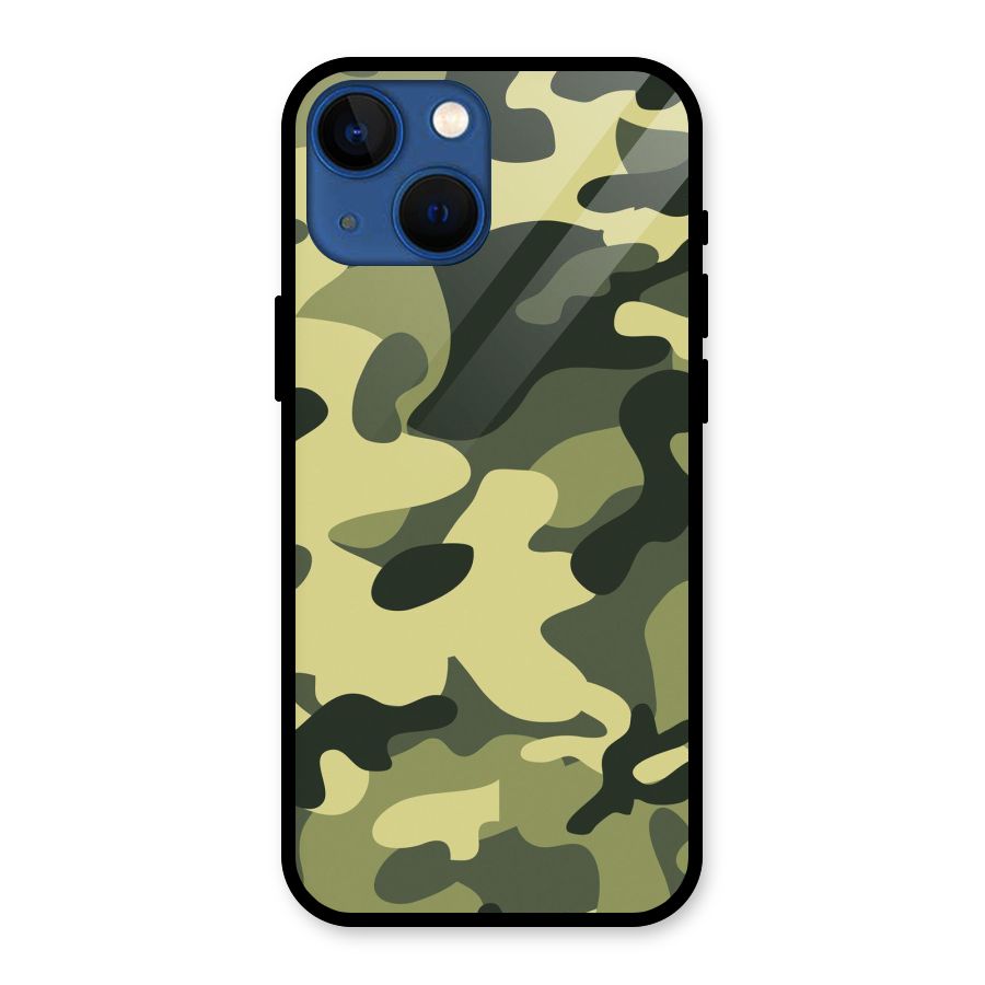 Green Military Pattern Glass Back Case for iPhone 13 Mini