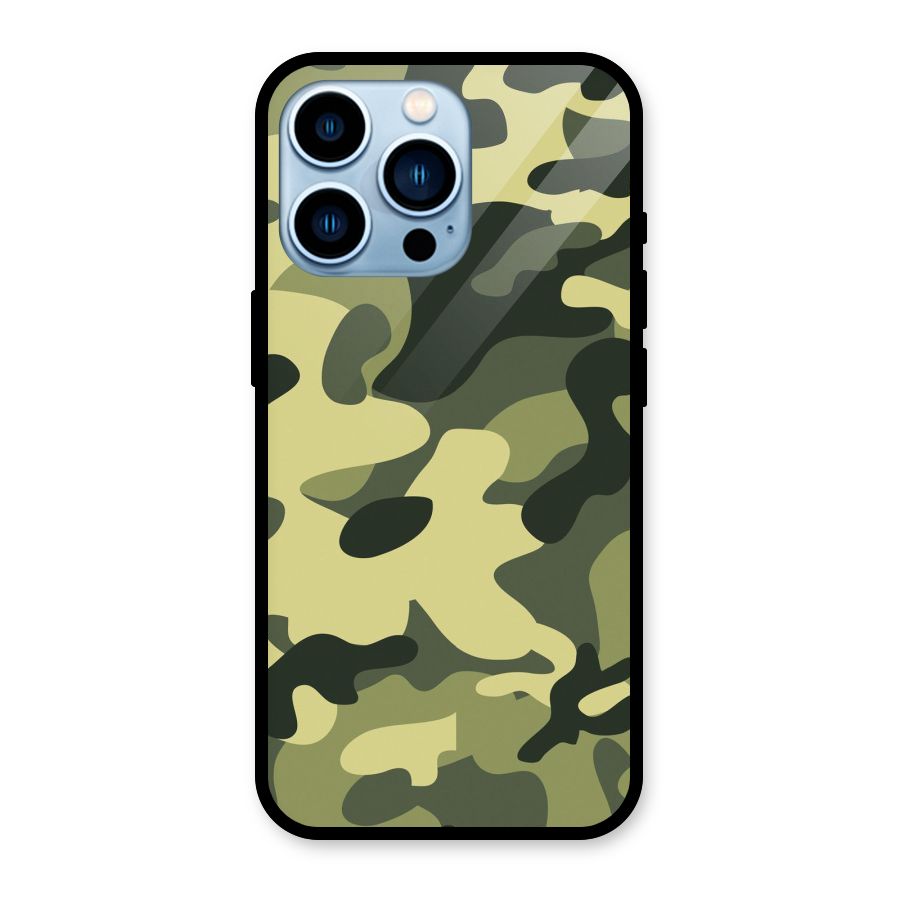 Green Military Pattern Glass Back Case for iPhone 13 Pro