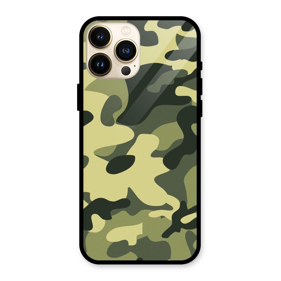 Green Military Pattern Glass Back Case for iPhone 13 Pro Max