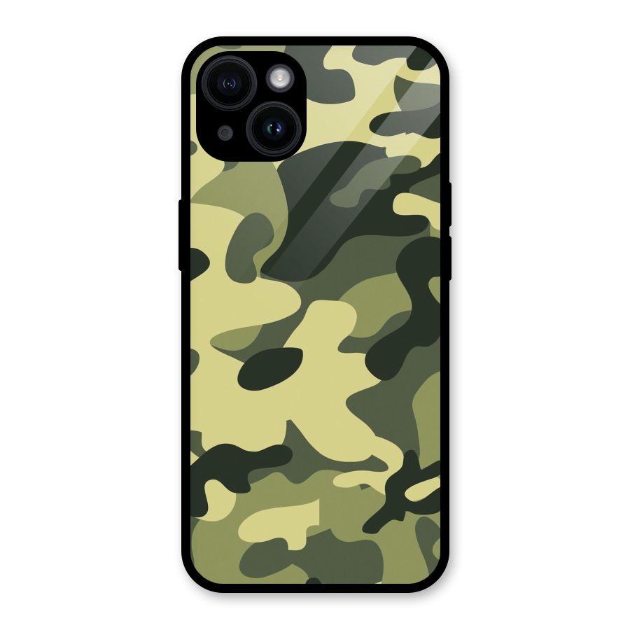 Green Military Pattern Glass Back Case for iPhone 14