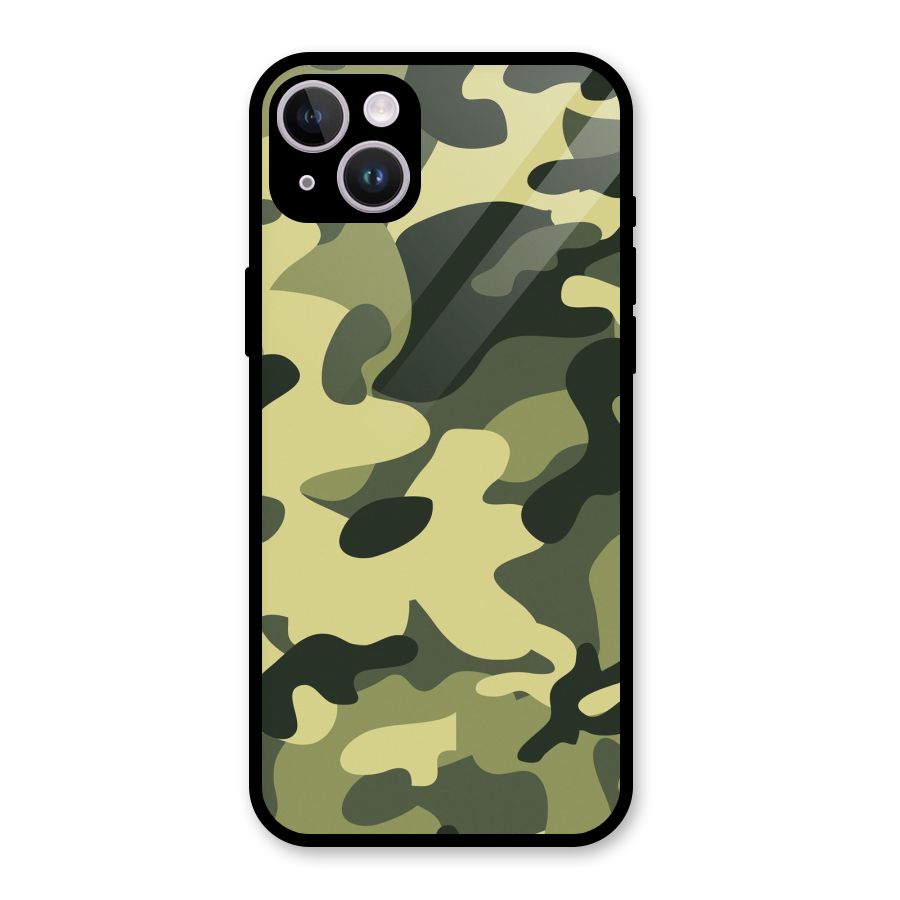 Green Military Pattern Glass Back Case for iPhone 14 Plus
