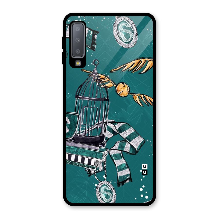 Green Scarf Glass Back Case for Galaxy A7 (2018)