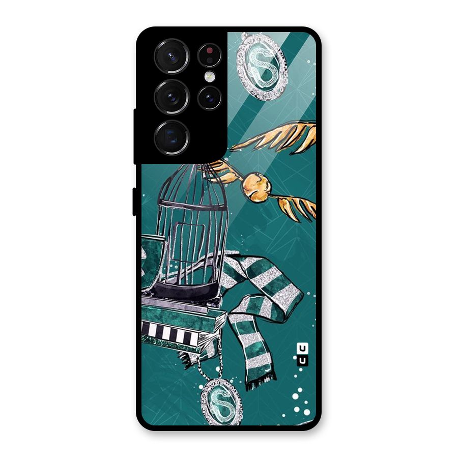 Green Scarf Glass Back Case for Galaxy S21 Ultra 5G