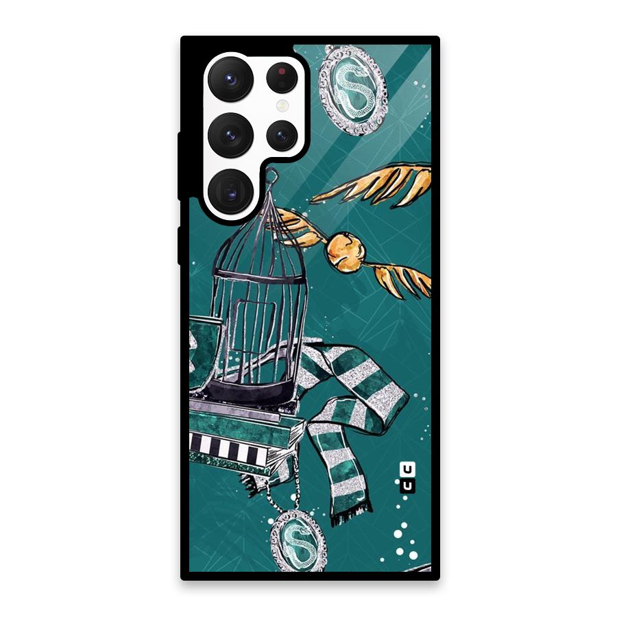 Green Scarf Glass Back Case for Galaxy S22 Ultra 5G