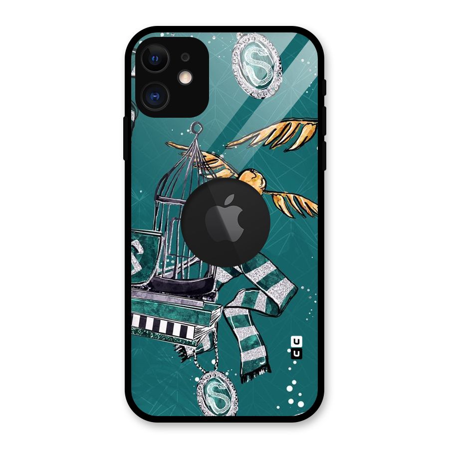 Green Scarf Glass Back Case for iPhone 11 Logo Cut