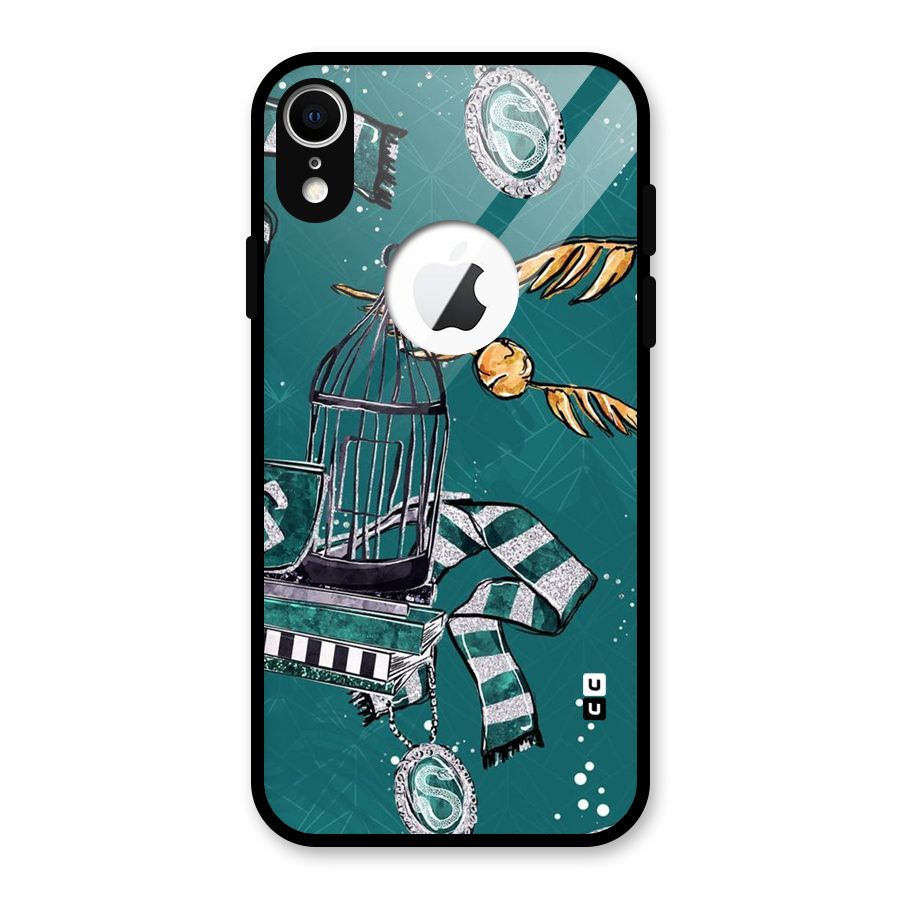 Green Scarf Glass Back Case for iPhone XR Logo Cut