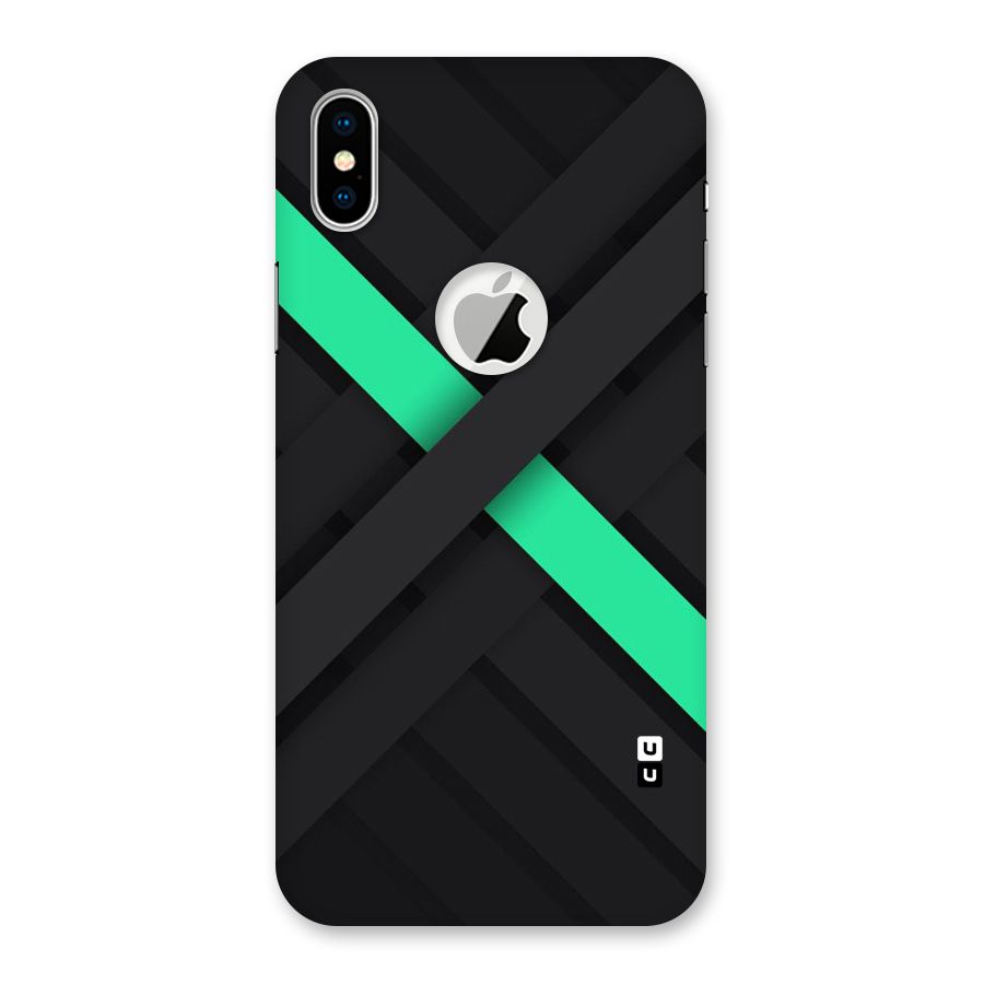 Green Stripe Diagonal Back Case for iPhone XS Logo Cut