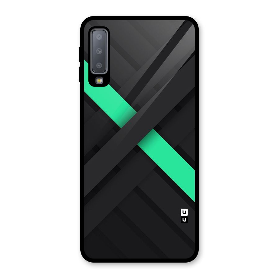 Green Stripe Diagonal Glass Back Case for Galaxy A7 (2018)