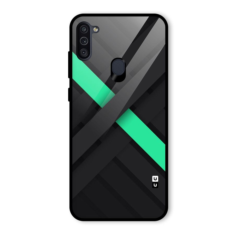 Green Stripe Diagonal Glass Back Case for Galaxy M11