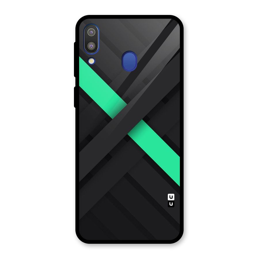 Green Stripe Diagonal Glass Back Case for Galaxy M20