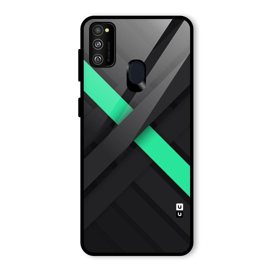 Green Stripe Diagonal Glass Back Case for Galaxy M30s