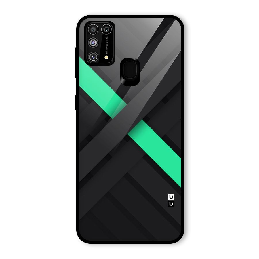 Green Stripe Diagonal Glass Back Case for Galaxy M31