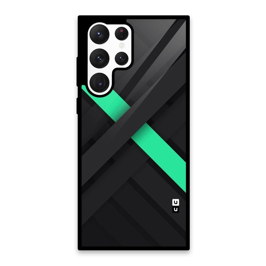 Green Stripe Diagonal Glass Back Case for Galaxy S22 Ultra 5G