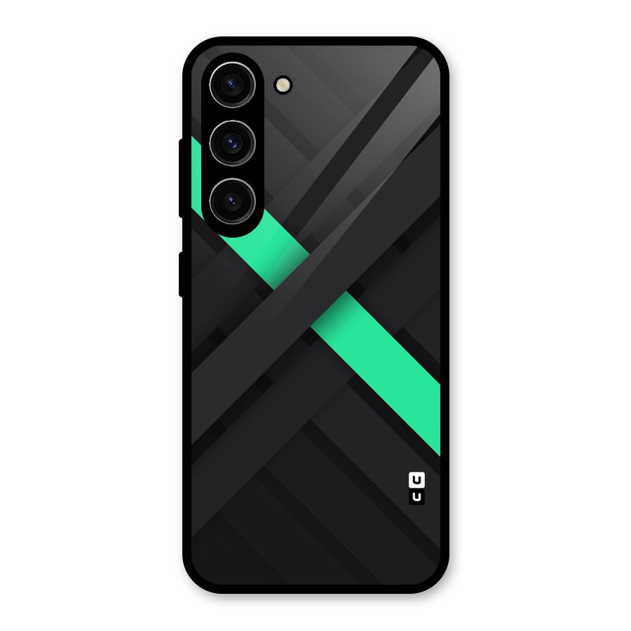 Green Stripe Diagonal Glass Back Case for Galaxy S23