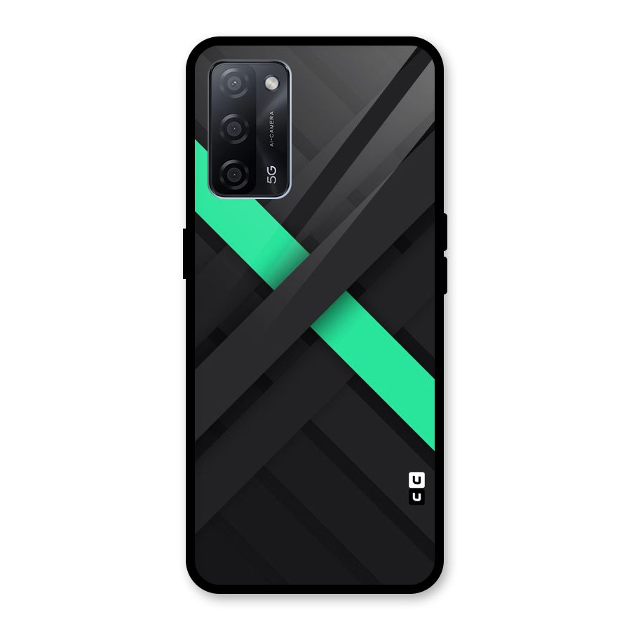 Green Stripe Diagonal Glass Back Case for Oppo A53s 5G