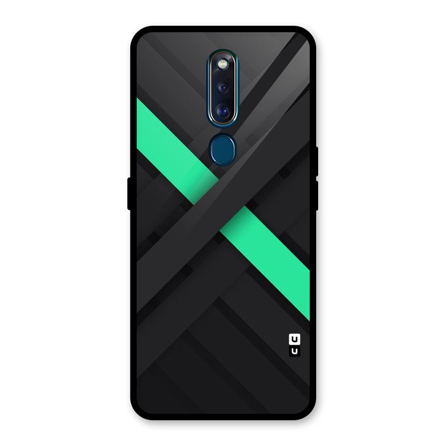 Green Stripe Diagonal Glass Back Case for Oppo F11 Pro
