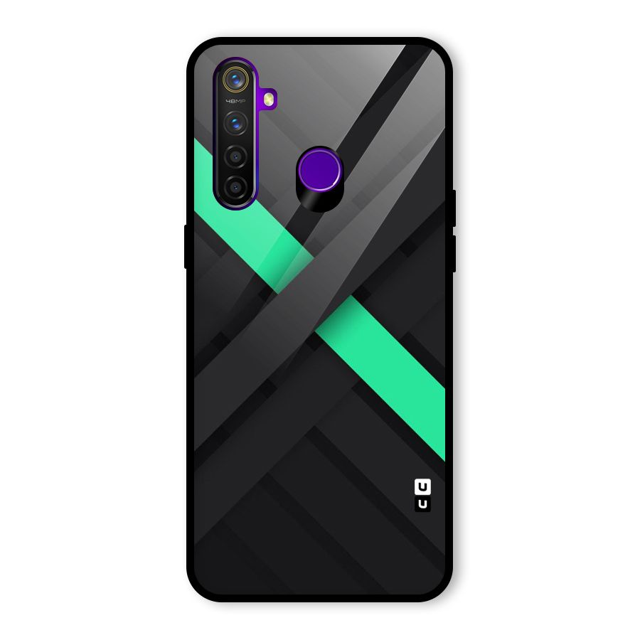Green Stripe Diagonal Glass Back Case for Realme 5 Pro