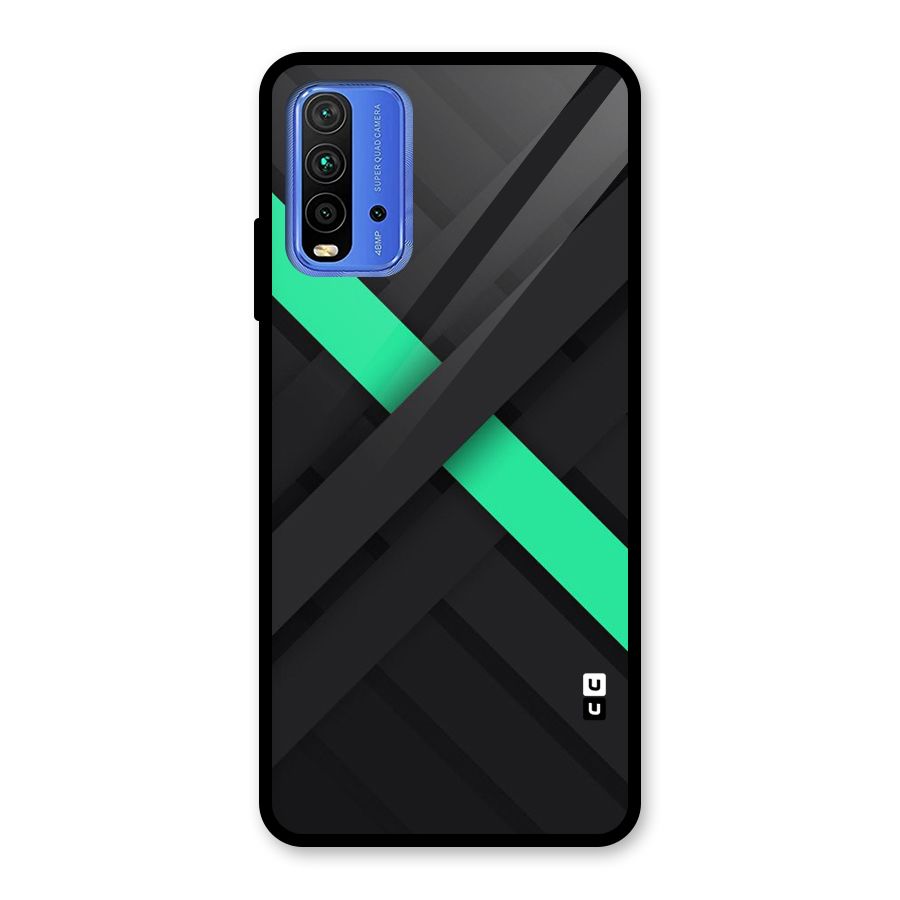 Green Stripe Diagonal Glass Back Case for Redmi 9 Power