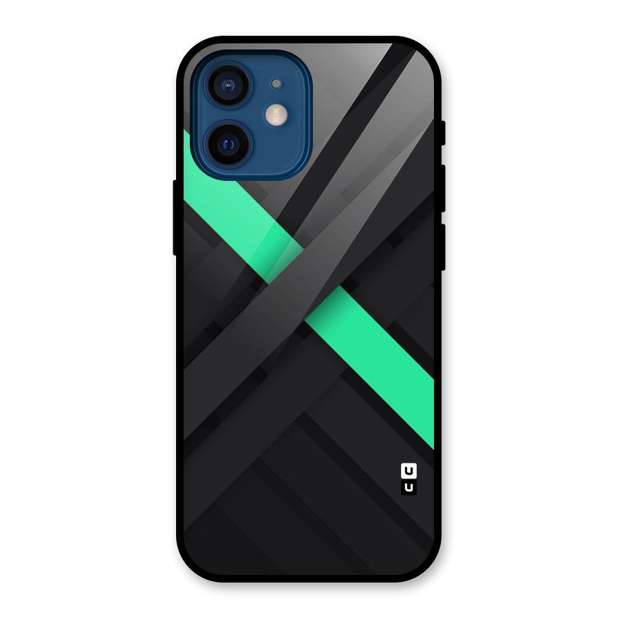 Green Stripe Diagonal Glass Back Case for iPhone 12 Mini