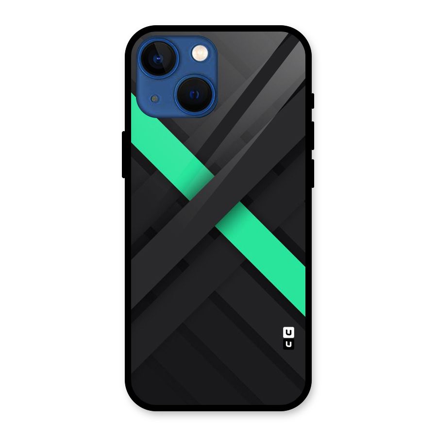 Green Stripe Diagonal Glass Back Case for iPhone 13 Mini